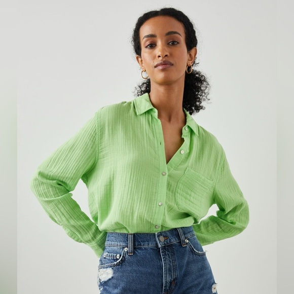 Rails Ellis Gauzy cotton Button Up Shirt in Jade Lime - Picture 1 of 10